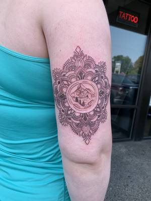 PNW mandala in brown ink 