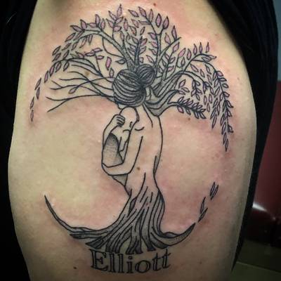 Mother and son cherry blossom tree of life