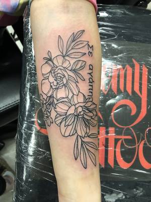 Greek script and flowers 